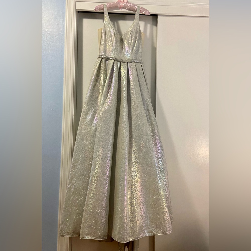 Special Occasion dress for either prom or a sweet sixteen! Silver with sparkles!